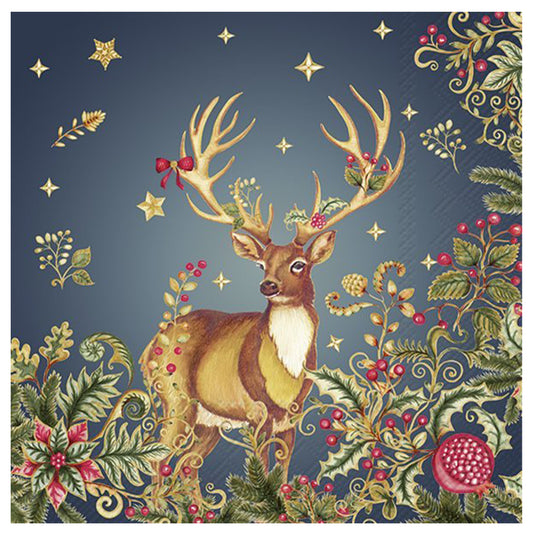 Opulent Deer Blue IHR Paper Table Lunch Napkins 33 cm square 3 ply