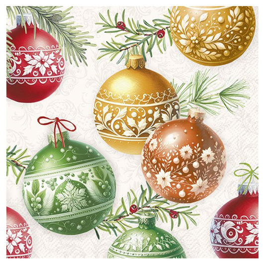 Christmas Bubbles Baubles Cream IHR Paper Table Lunch Napkins 33 cm square 3 ply