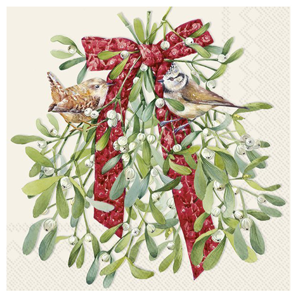 Birds in Mistetoe Cream CHristmas IHR Paper Table Lunch Napkins 33 cm square 3 ply
