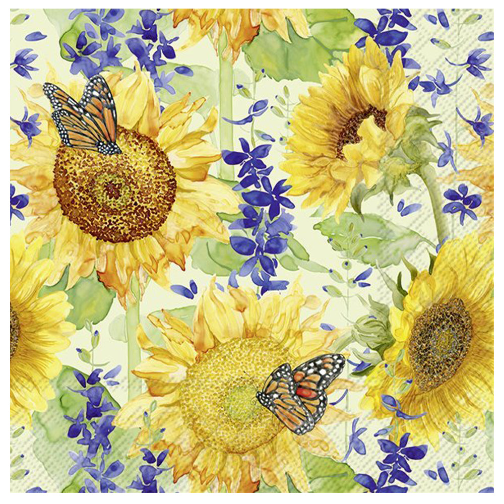 Sunflower and Larkspur Green IHR Paper Table Lunch Napkins 33 cm square 3 ply