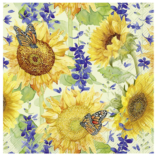Sunflower and Larkspur Green IHR Paper Table Lunch Napkins 33 cm square 3 ply