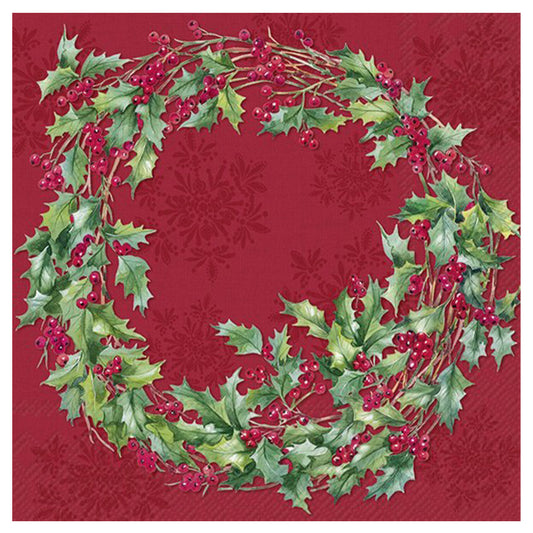 lex Wreath Red Christmas Holly IHR Paper Table Lunch Napkins 33 cm square 3 ply