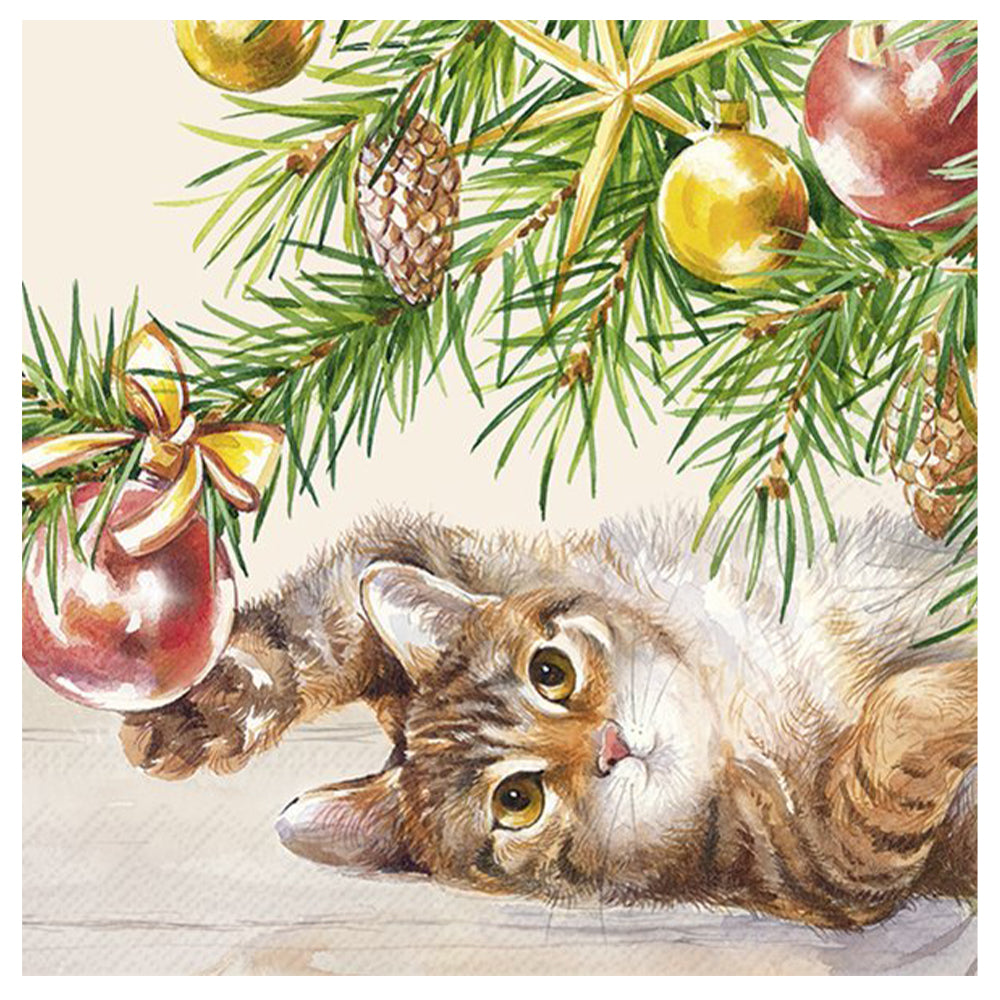 Christmas Cat Cream IHR Paper Table Lunch Napkins 33 cm square 3 ply