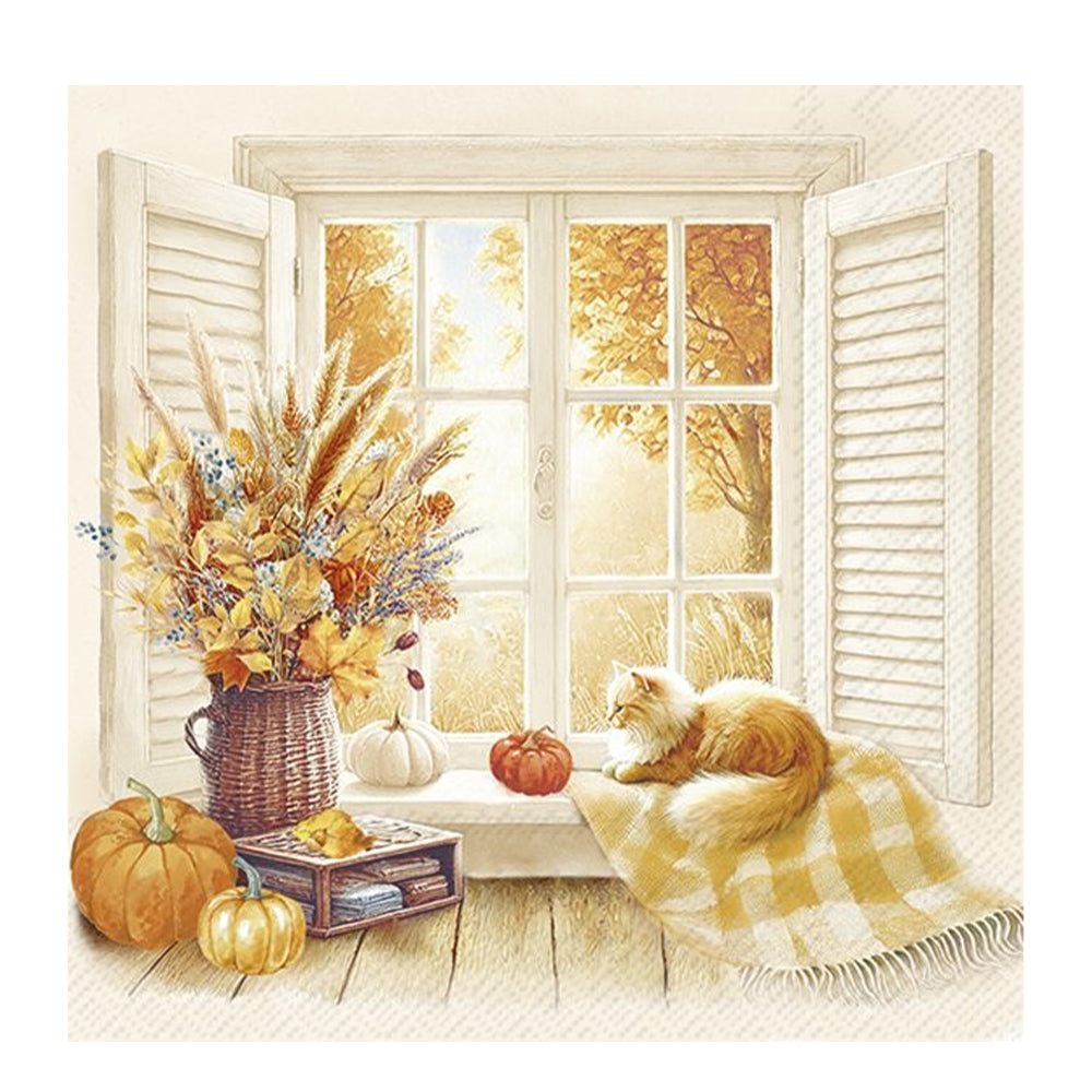 Cozy Fall View Autumn Cat IHR Paper Table Lunch Napkins 33 cm square 3 ply