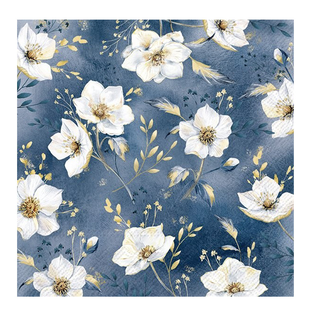 Golden Gala Blue White Floral IHR Paper Table Lunch Napkins 33 cm square 3 ply