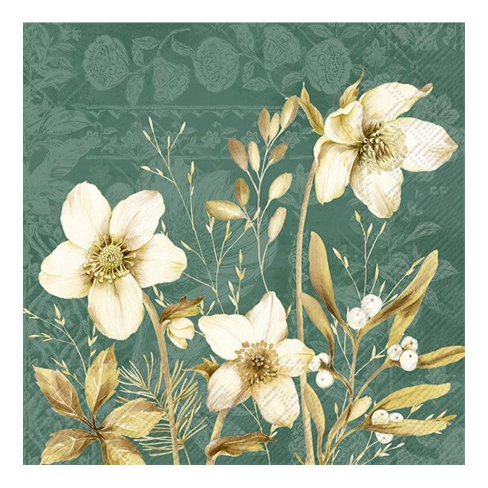 Lorraine Green Winter Roses IHR Paper Table Lunch Napkins 33 cm square 3 ply