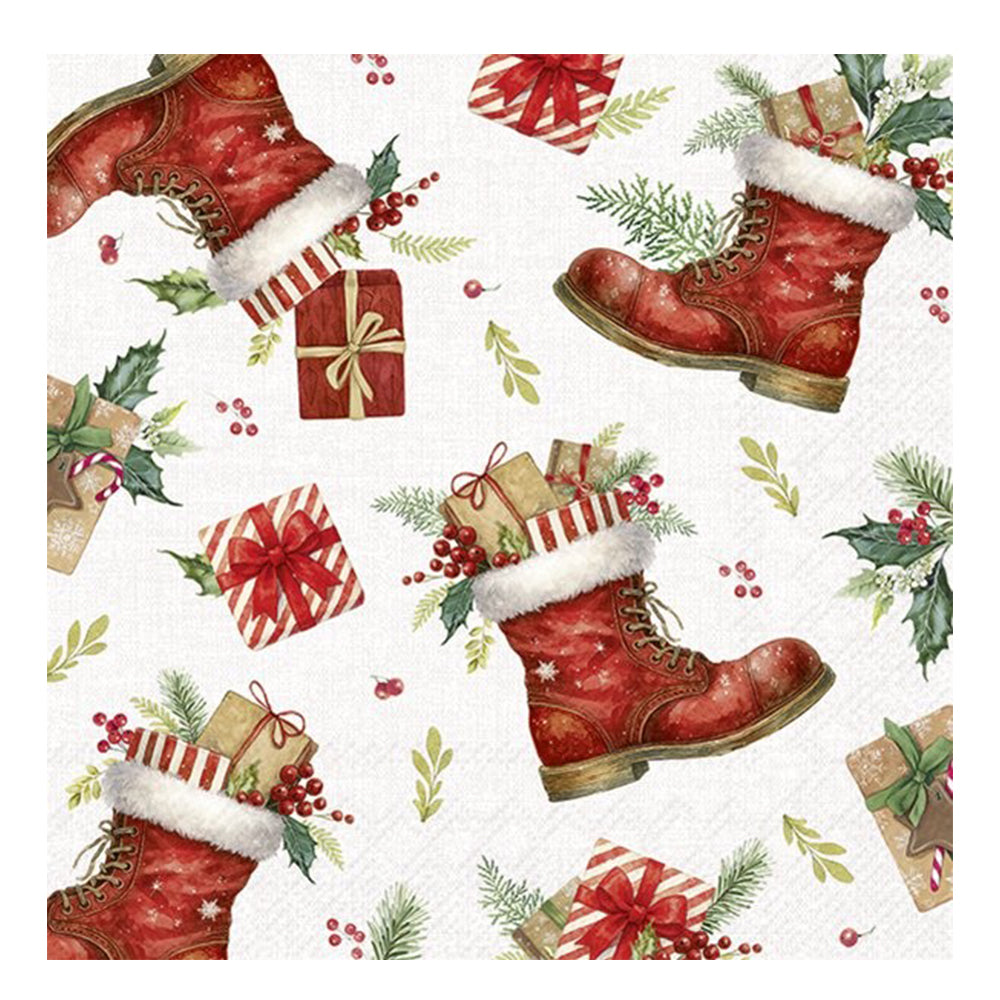 Christmas Boots Allover Cream IHR Paper Table Lunch Napkins 33 cm square 3 ply