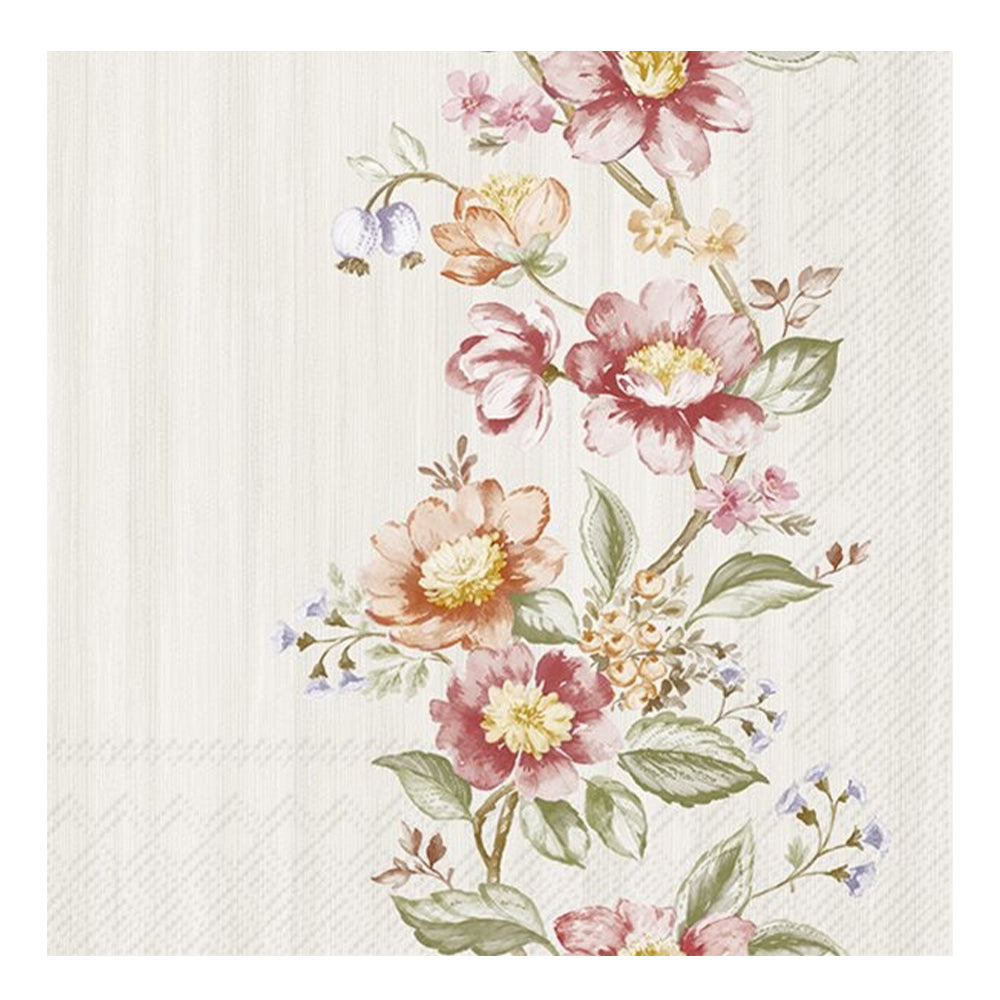 Tendril of Flowers Cream IHR Paper Table Lunch Napkins 33 cm square 3 ply
