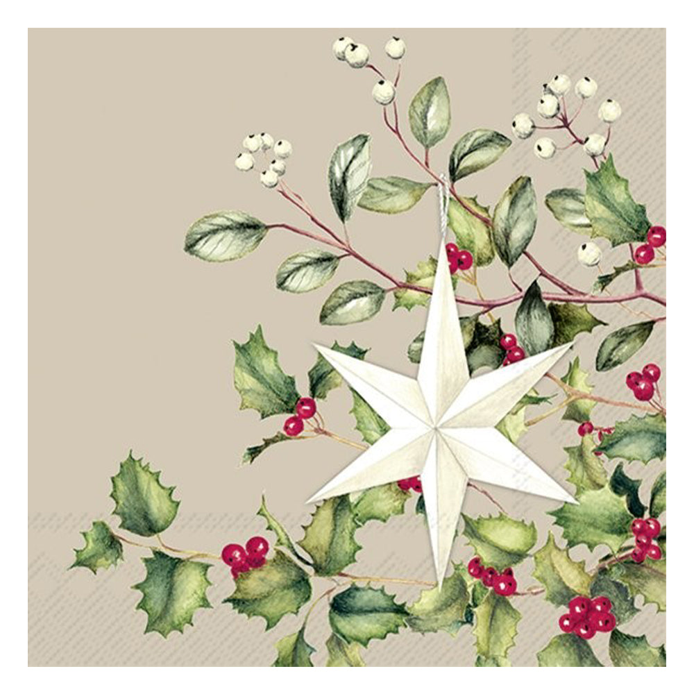 Silent Christmas Star Linen IHR Paper Table Lunch Napkins 33 cm square 3 ply