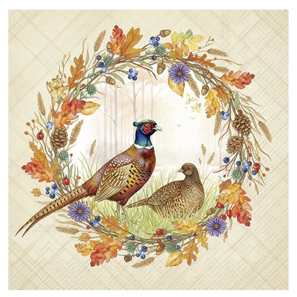 Pheasant Wreath Cream IHR Paper Table Lunch Napkins 33 cm square 3 ply
