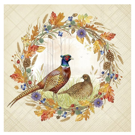 Pheasant Wreath Cream IHR Paper Table Lunch Napkins 33 cm square 3 ply