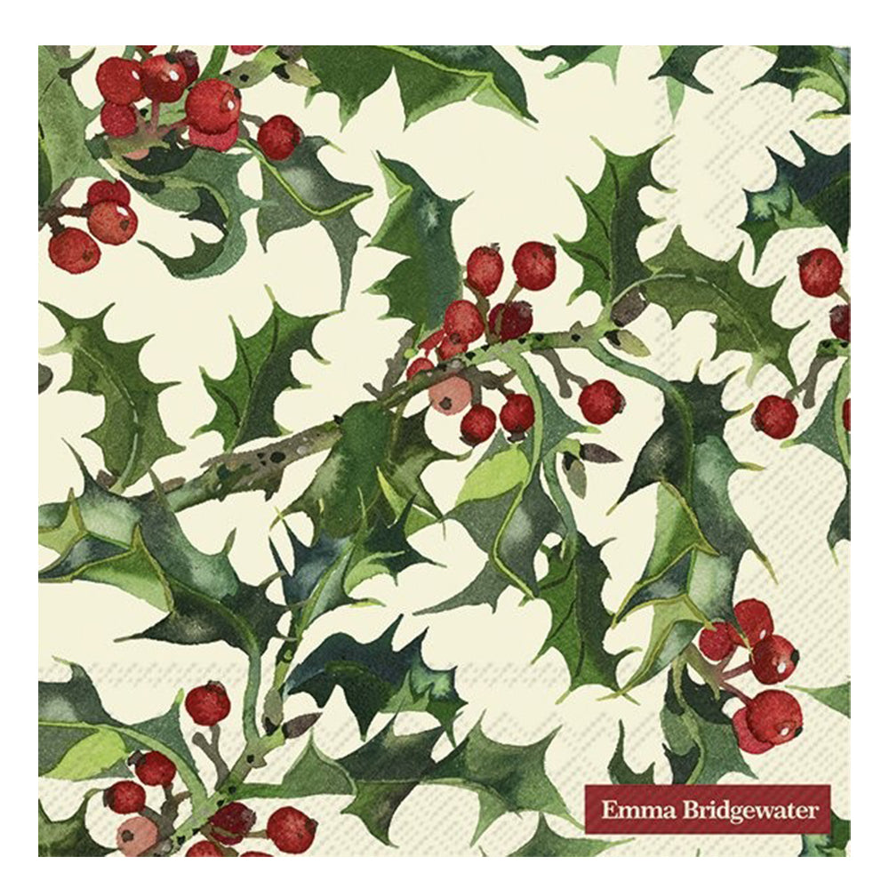 Emma Bridgewater Holly Cream Christmas IHR Paper Table Lunch Napkins 33 cm square 3 ply