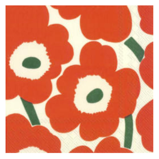 Marimekko Orange Green Cream Flowers IHR Paper Table Napkins 33 cm square 3 ply lunch napkins