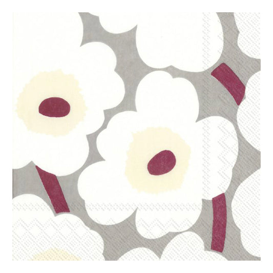 Marimekko Unikko Grey Cream Flowers IHR Paper Table Napkins 33 cm square 3 ply lunch napkins