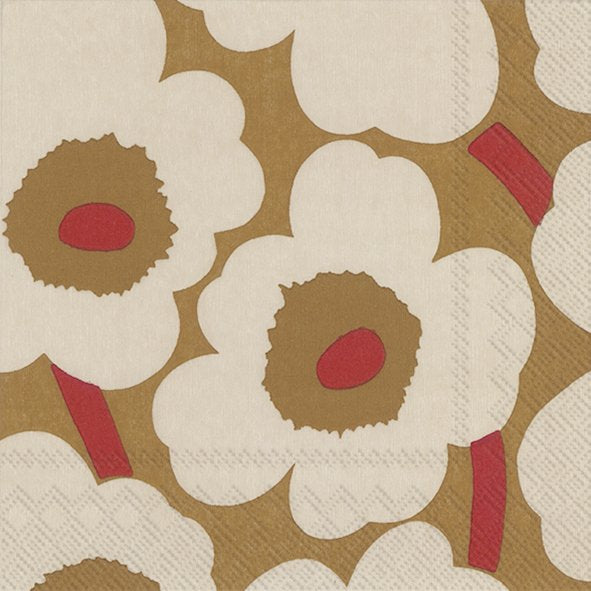 Marimekko Unikko Flowers Dark Cream Red IHR Paper Lunch Napkins 33 cm sq 3 ply 20 pack