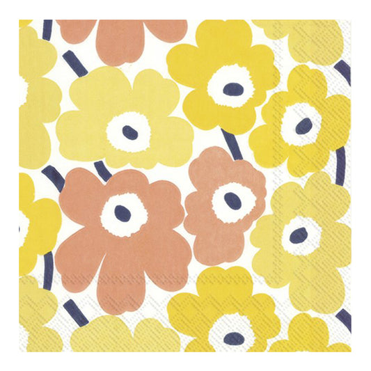 Marimekko Mini Unikko YellowFlowers cream IHR Paper Table Napkins 33 cm square 3 ply lunch napkins