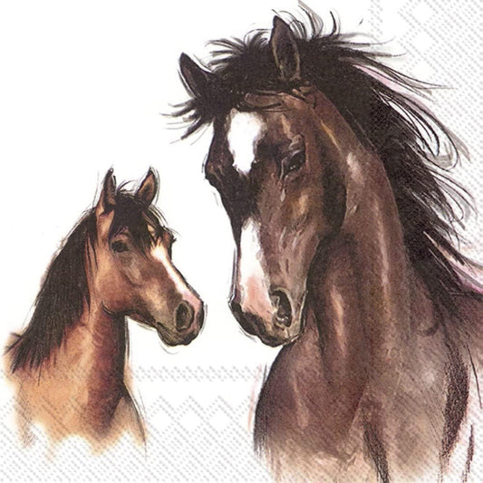 Amy and Lucy White Brown Horses IHR Paper Table Napkins 33 cm square 3 ply lunch napkins