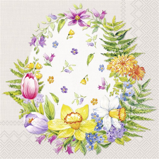 Flower Egg Linen Easter Eggs IHR Paper Lunch Napkins 33 cm sq 3 ply 20 pack