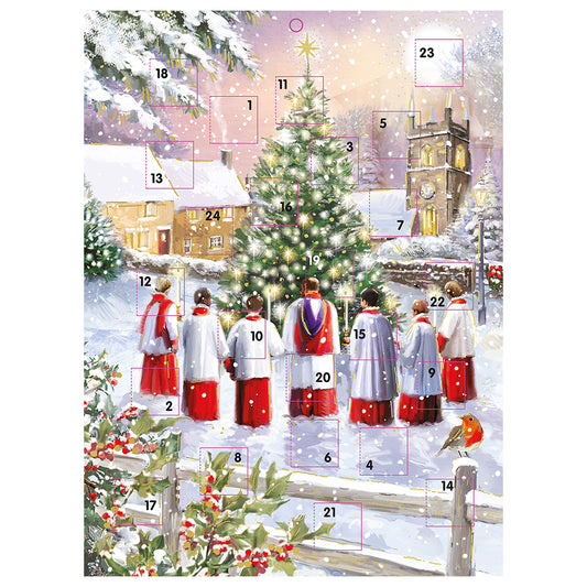Morning Service Carolers Round Tree Ling Advent Calendar 340 x 250 mm with white envelope