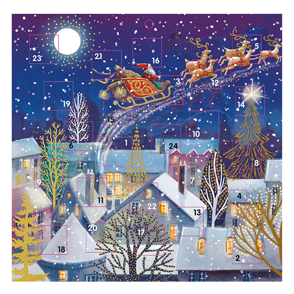 Special Delivery Santa Sleigh Over Village 230 x 230 mm with white envelope