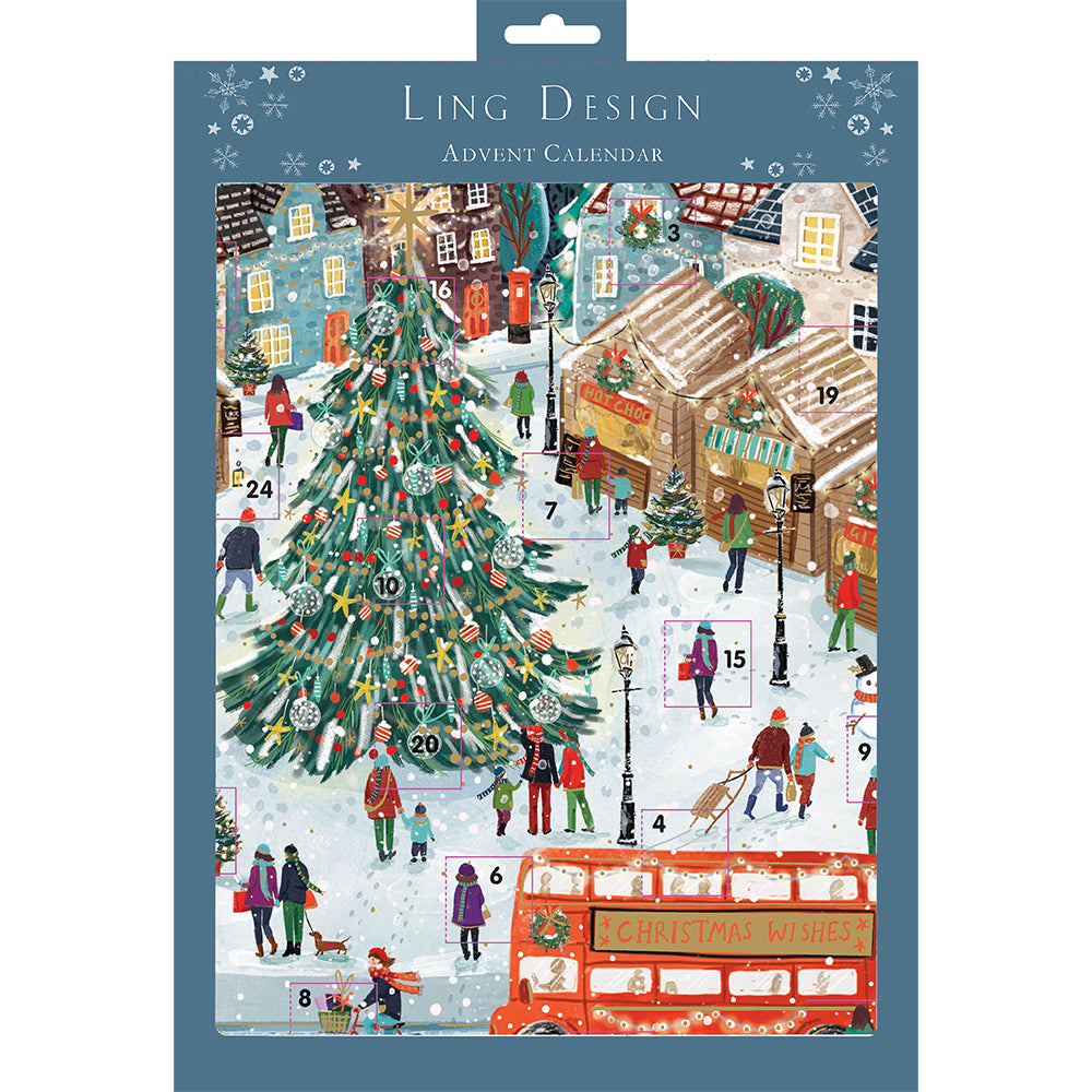 Christmas Market London Bus Large Ling Advent Calendar 410 x 315mm