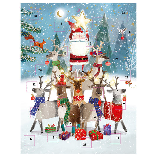 Reindeer and Santa's Helpers Large Ling Advent Calendar 410 x 315mm