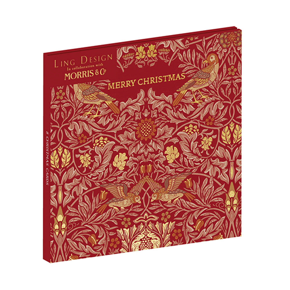 Christmas Bird Red William Morris Christmas  Cards 159 x 159 mm wallet of 8 Christmas cards 2 designs 4 of each