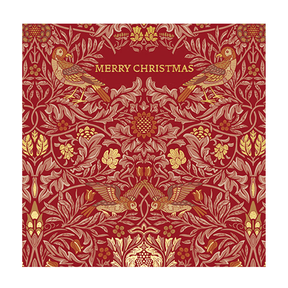 Christmas Bird Red William Morris Christmas  Cards 159 x 159 mm wallet of 8 Christmas cards 2 designs 4 of each