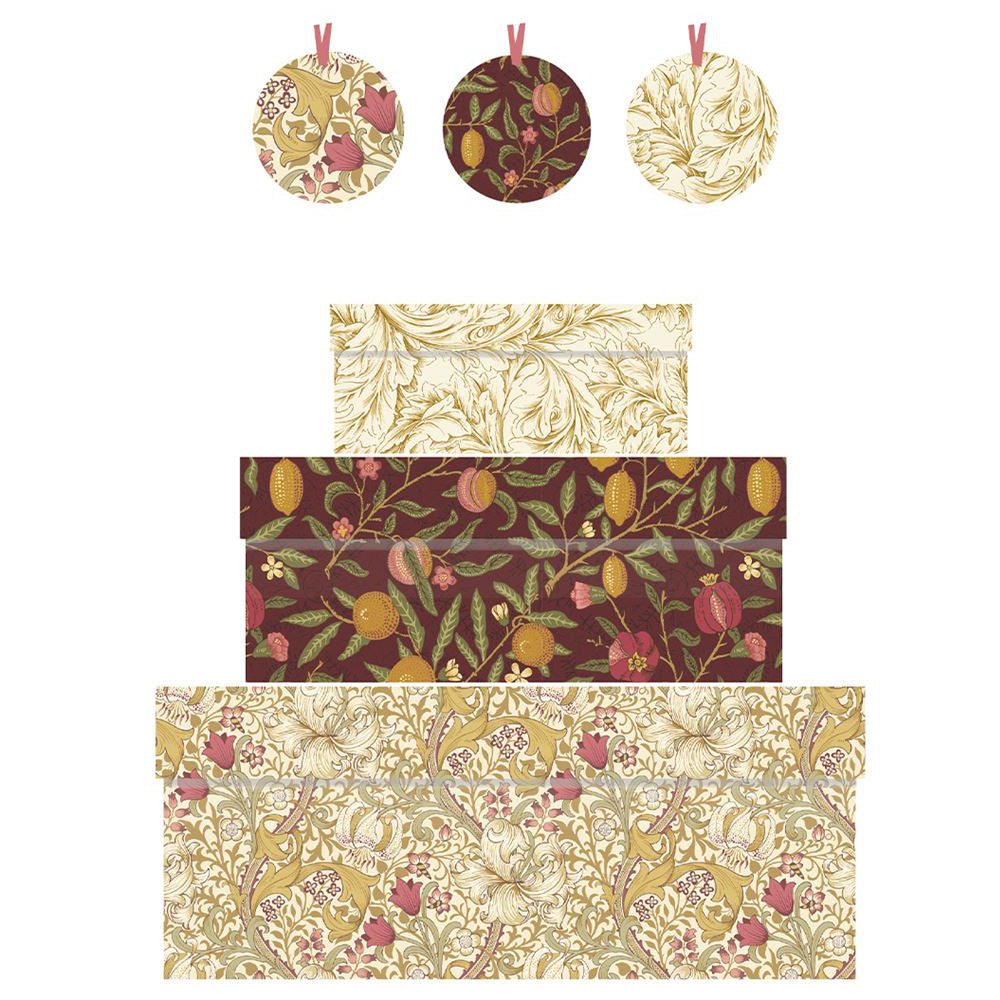 William Morris Golden Lily Nest of 3 Gift Boxes Size: small 165 x 50 x 110mm Medium: 230 x 90 x 165mm Large: 310 x 130 x 225mm