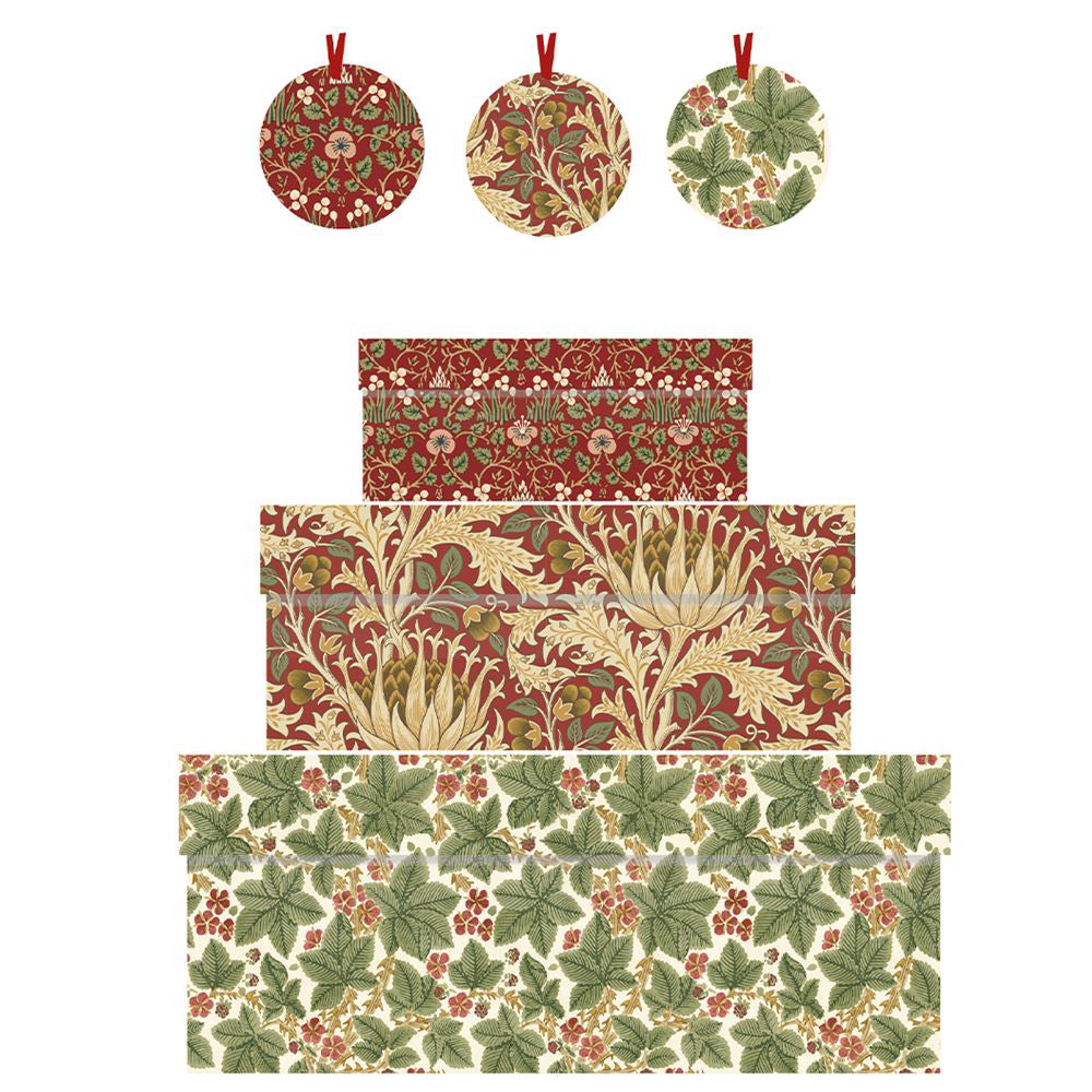 William Morris Bramble Nest of 3 Gift Boxes Size: small 165 x 50 x 110mm Medium: 230 x 90 x 165mm Large: 310 x 130 x 225mm