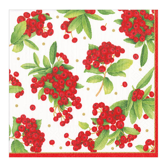 Christmas Berry red Caspari Paper Cocktail Napkins 25 cm 20 pack 3 ply