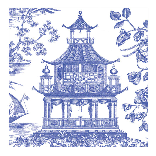 Chinoiserie Toile Pagoda blue Caspari Paper Cocktail Napkins 25 cm 20 pack 3 ply