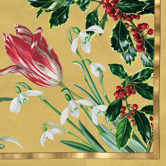 Winter Arrangement RHS Gold Floral Christmas Thanksgiving Caspari Paper Table Napkins 40 cm square 3 ply dinner napkins