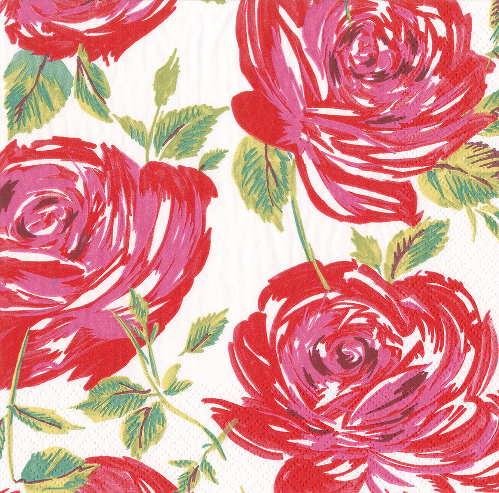 Bella Rosa Red Caspari Paper Cocktail Napkins 25 cm 20 pack 3 ply