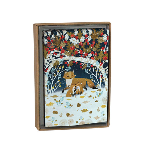 Paw Prints in the Snow Foxes Small plain Christmas cards  in craft box 8 cards plus envelopes Roger la Borde