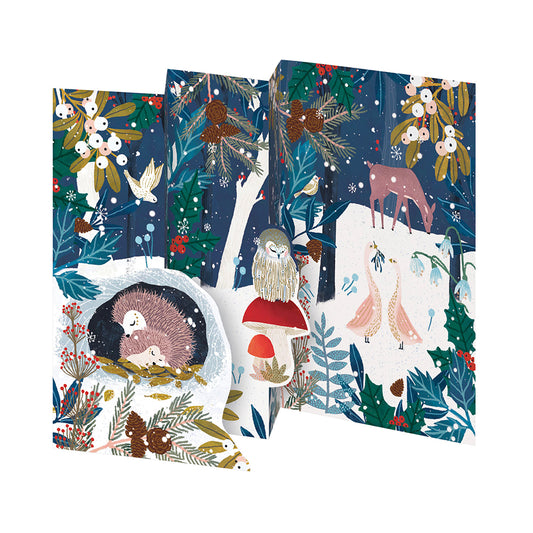 Wild Wood Hideaway Hedgehog Tri fold Christmas Card 5 pack 90 x 140 mm with envelopes Roger la Borde