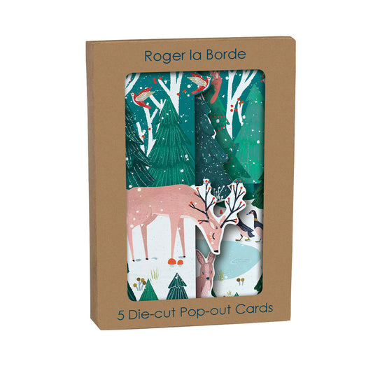 Woodland Animals- Magical Pond Tri fold Christmas Card 5 pack 90 x 140 mm with envelopes Roger la Borde
