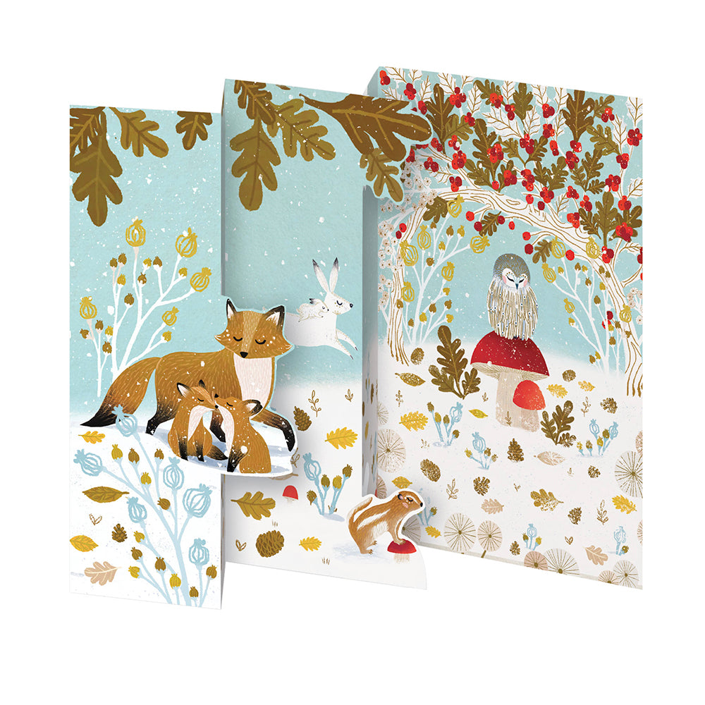 Animals in Snow Paw Prints in the Snow Tri fold Christmas Card 5 pack 90 x 140 mm with envelopes Roger la Borde