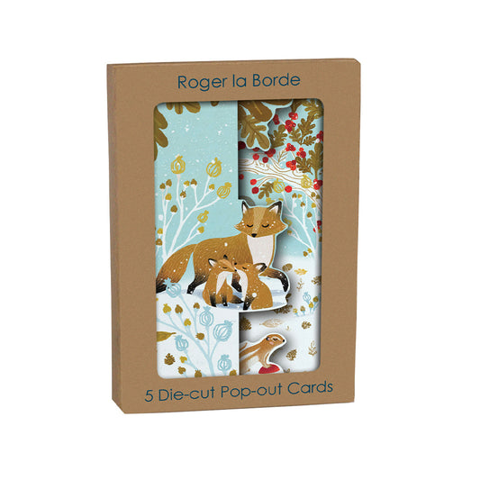 Animals in Snow Paw Prints in the Snow Tri fold Christmas Card 5 pack 90 x 140 mm with envelopes Roger la Borde