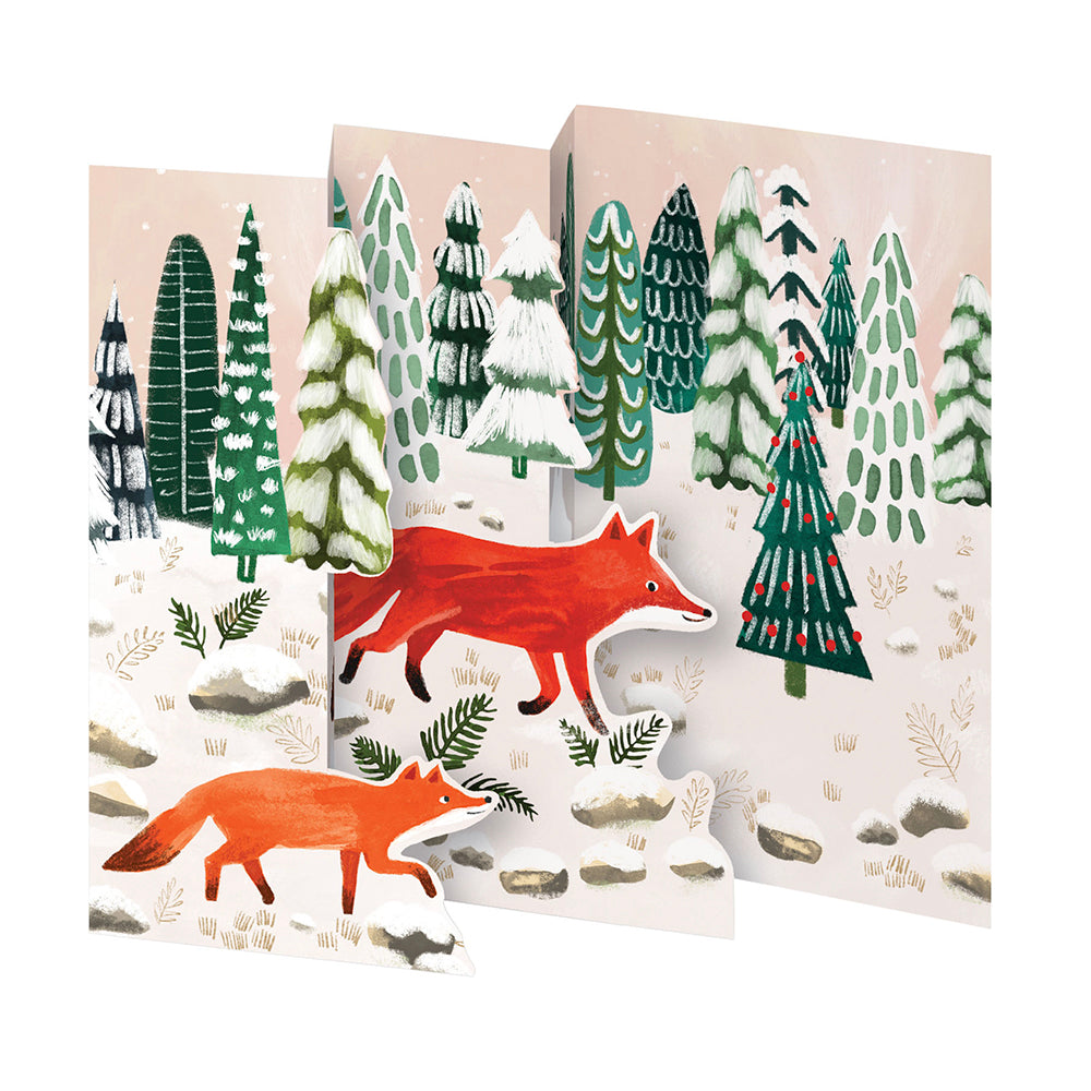 Running Foxes Tri fold Christmas Card 5 pack 90 x 140 mm with envelopes Roger la Borde