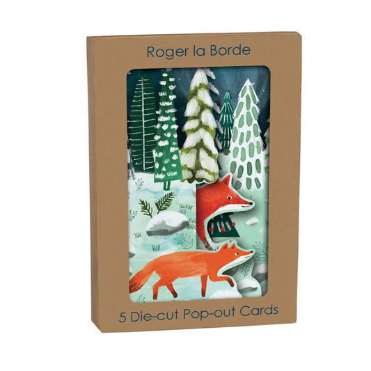 Running Foxes Tri fold Christmas Card 5 pack 90 x 140 mm with envelopes Roger la Borde
