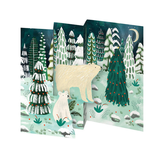 Northern Lights Polar Bear Tri fold Christmas Card 5 pack 90 x 140 mm with envelopes Roger la Borde