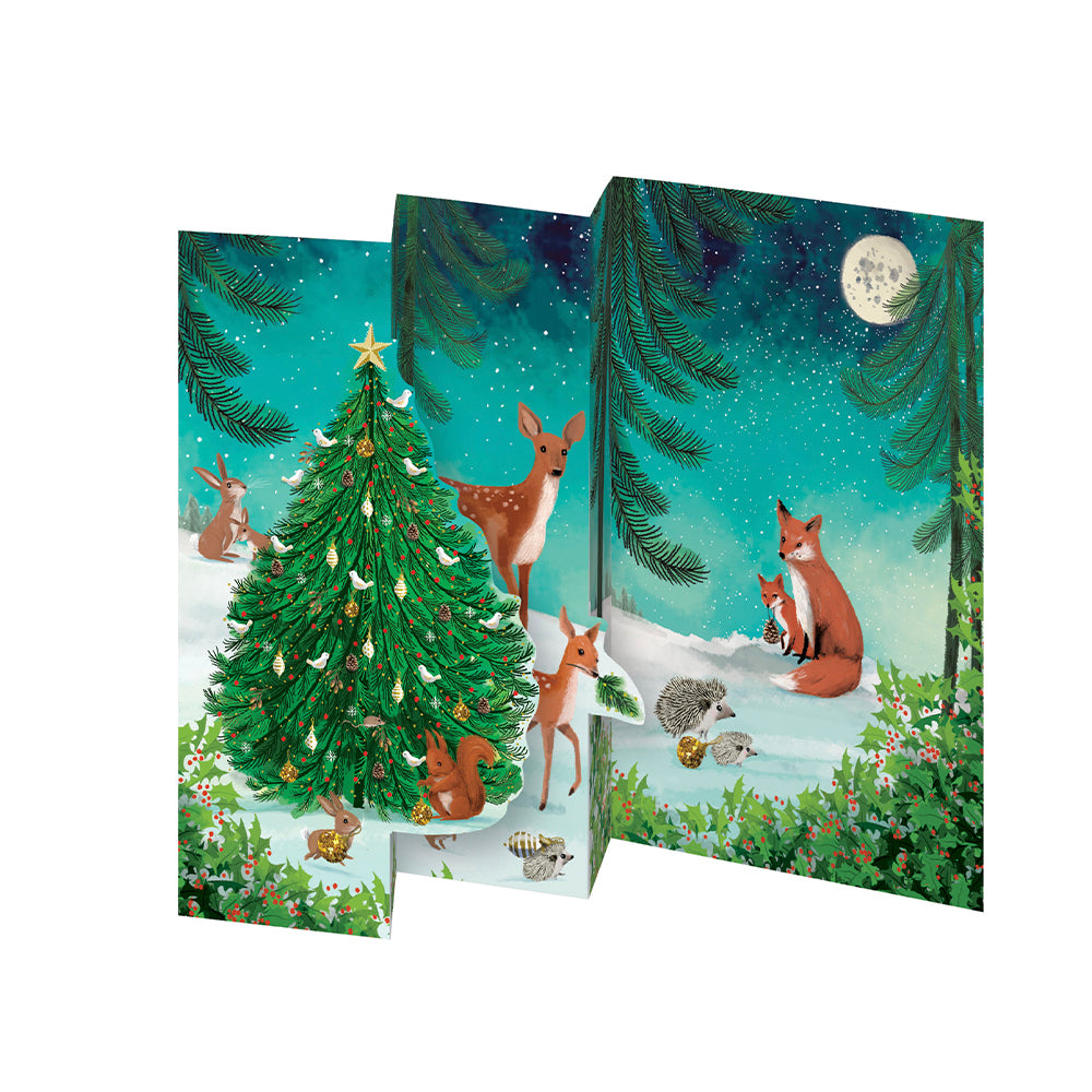 Heart of the Forest Deer Tri fold Christmas Card 5 pack 90 x 140 mm with envelopes Roger la Borde