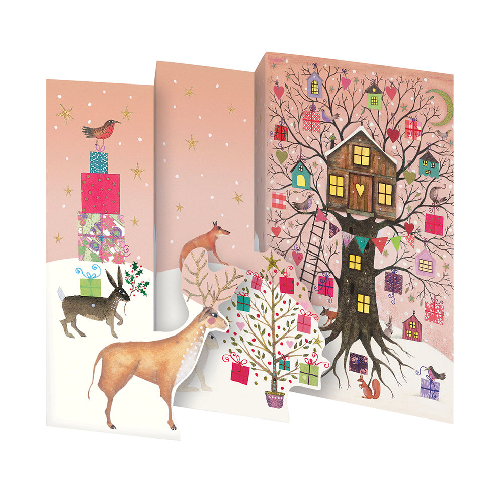 Treehouse Tri fold Christmas Card 5 pack 90 x 140 mm with envelopes Roger la Borde