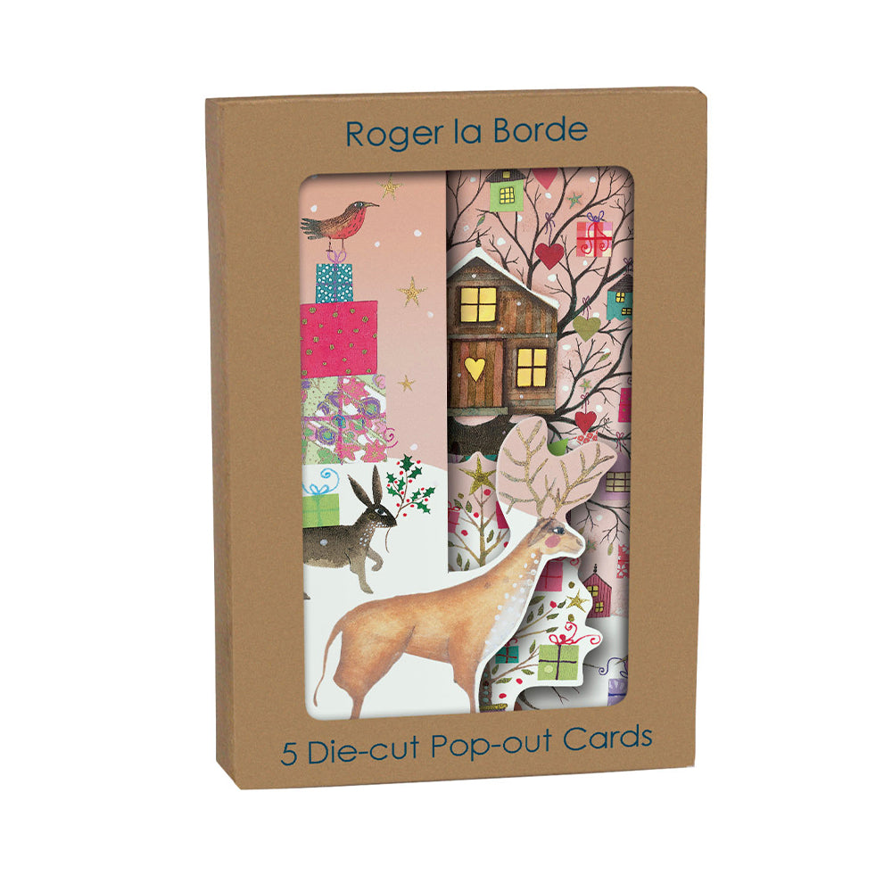 Treehouse Tri fold Christmas Card 5 pack 90 x 140 mm with envelopes Roger la Borde