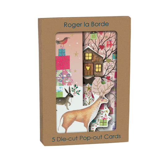 Treehouse Tri fold Christmas Card 5 pack 90 x 140 mm with envelopes Roger la Borde
