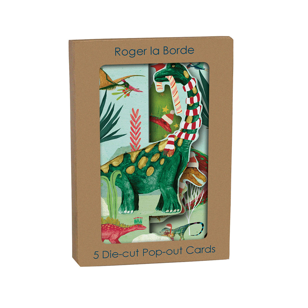The Epoch Before Christmas Dinosaur Tri fold Christmas Card 5 pack 90 x 140 mm with envelopes Roger la Borde