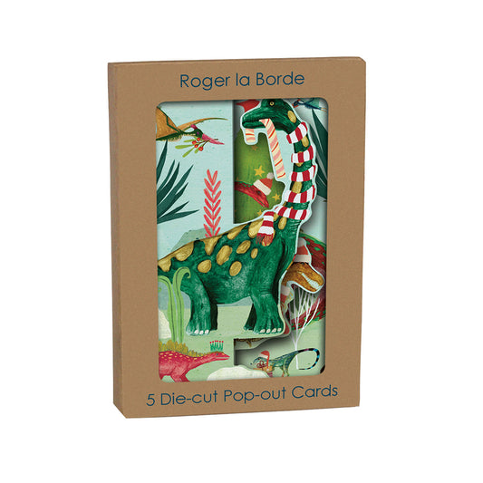 The Epoch Before Christmas Dinosaur Tri fold Christmas Card 5 pack 90 x 140 mm with envelopes Roger la Borde