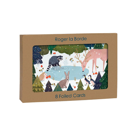 Animals Magical Pond Gold Foil 8 x Mini Christmas Cards in a Kraft Box 80 x 140 cm Roger la Borde