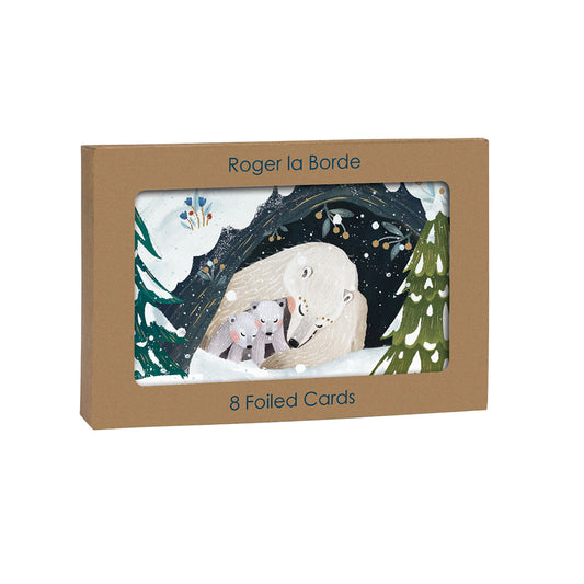 Polar Bears Gold Foil 8 x Christmas  Cards in a Kraft Box 80 x 140 cm